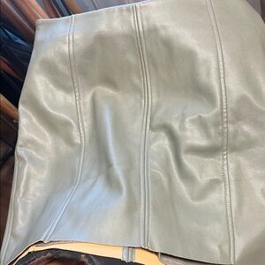 Elegant Olive Green Leather Skirt